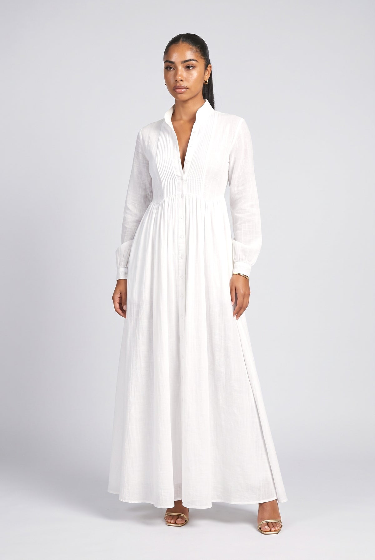 White Pleated Maxi Dress, white