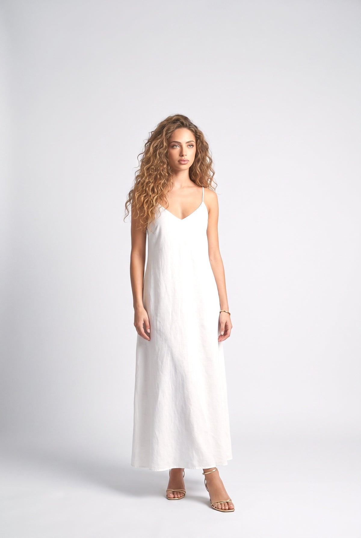 White Linen Maxi Dress, white