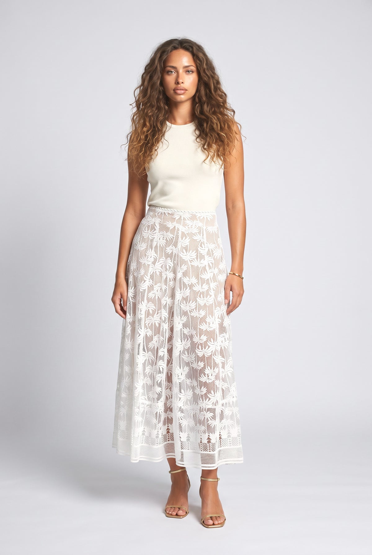 White Lace Midi Skirt, white