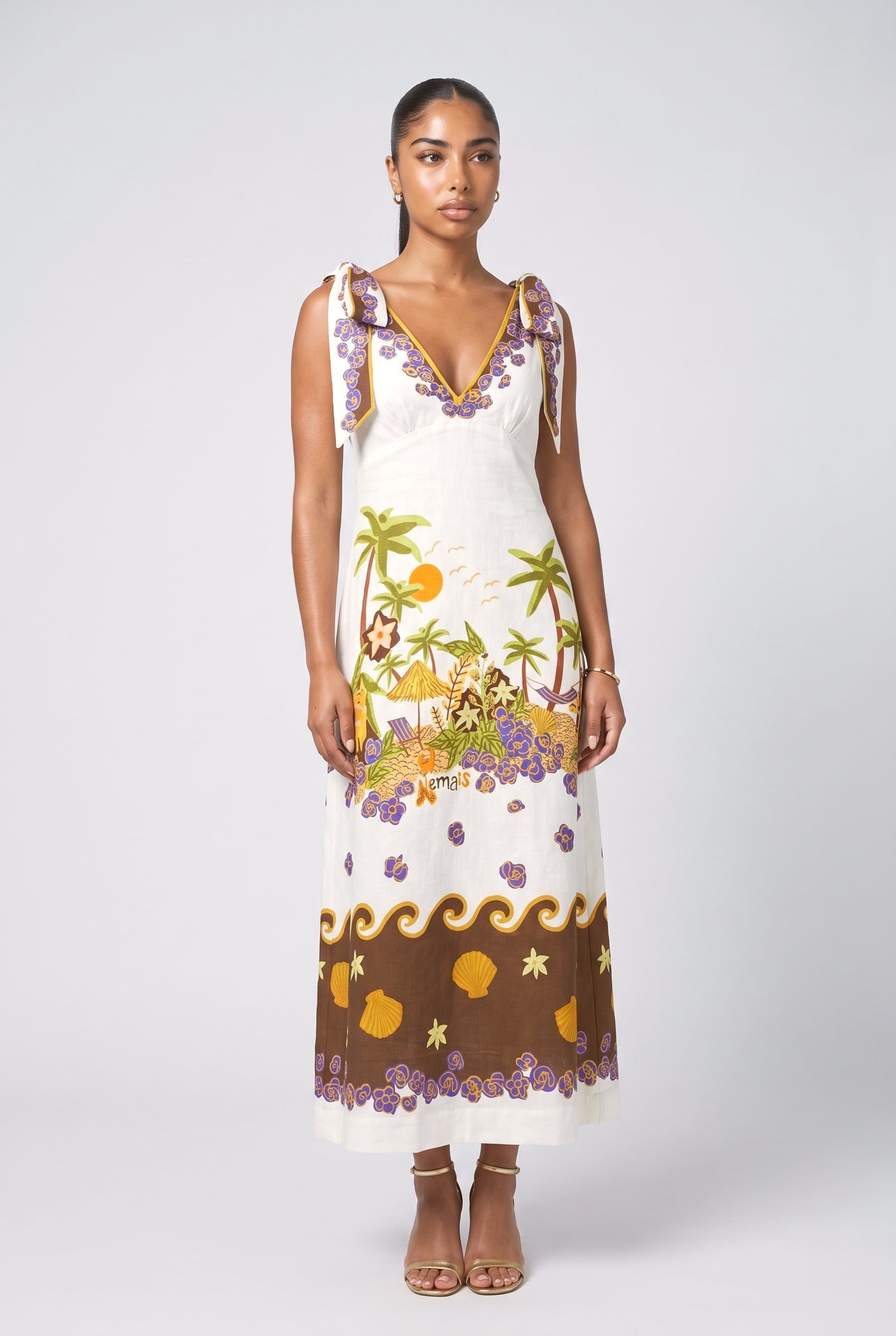 White Tropical Maxi Dress, white