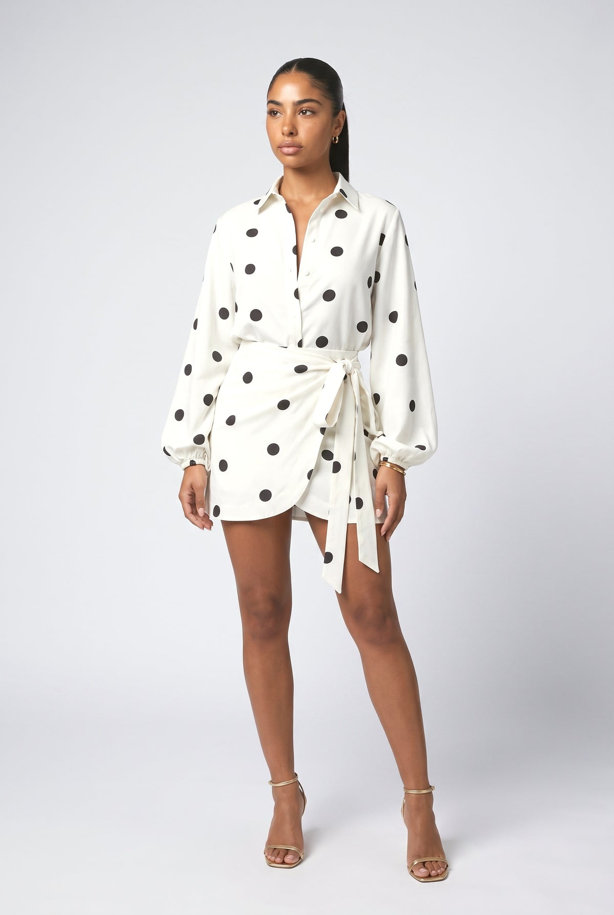 White Polka Dot Wrap Outfit Set, white