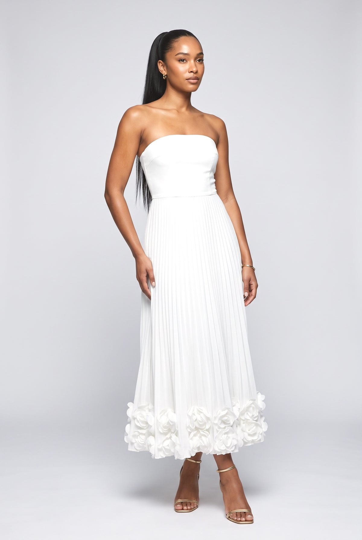 Petal Design Maxi Dress, white