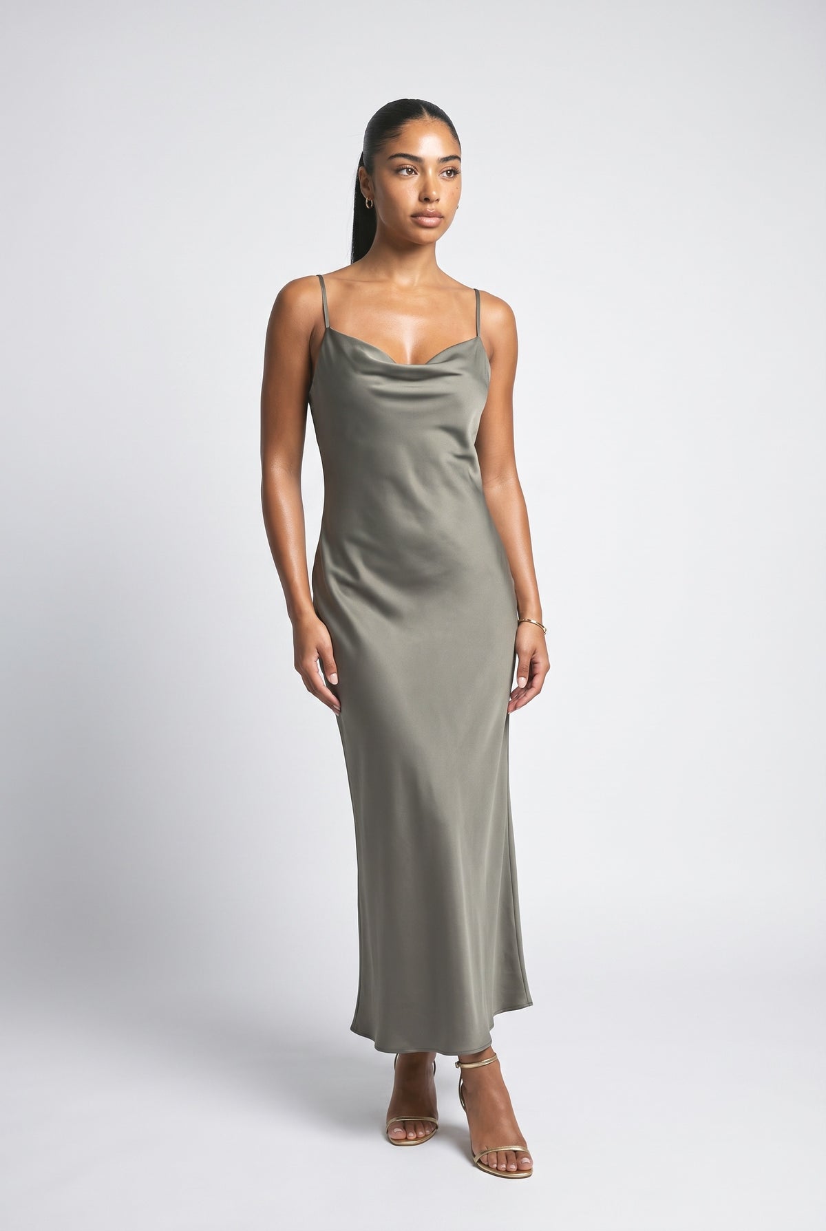 Satin Slit Maxi Dress, white
