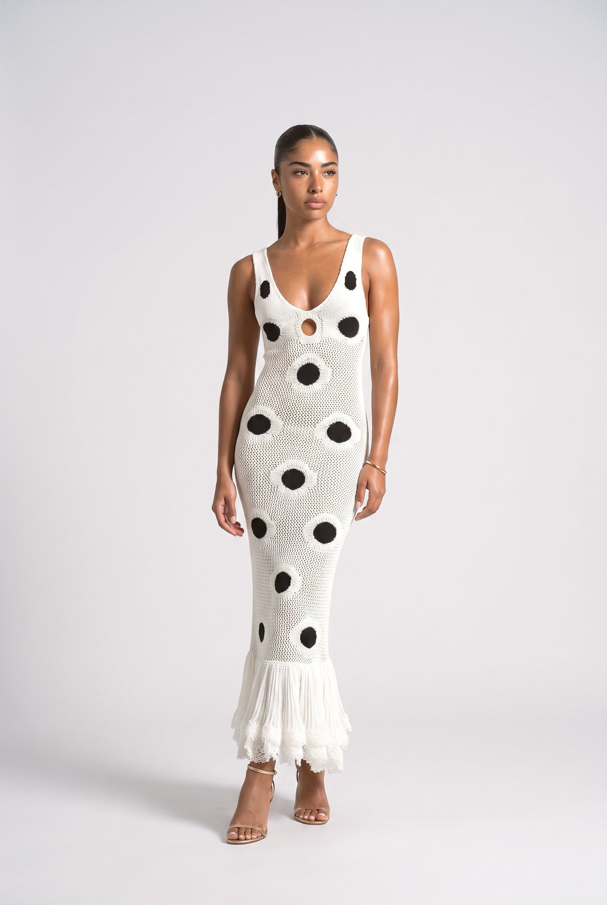 Polka Dot Crochet Maxi Dress, white