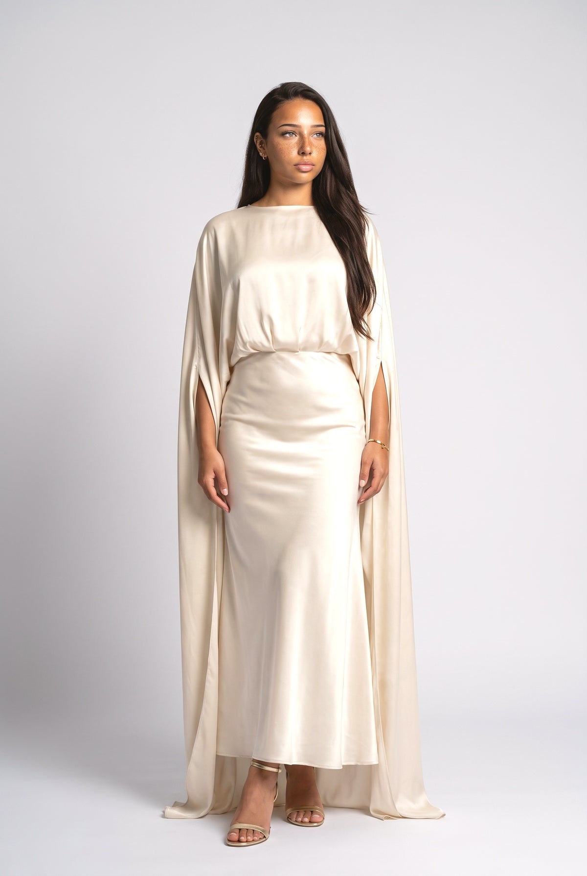 Green Draped Maxi Dress, white