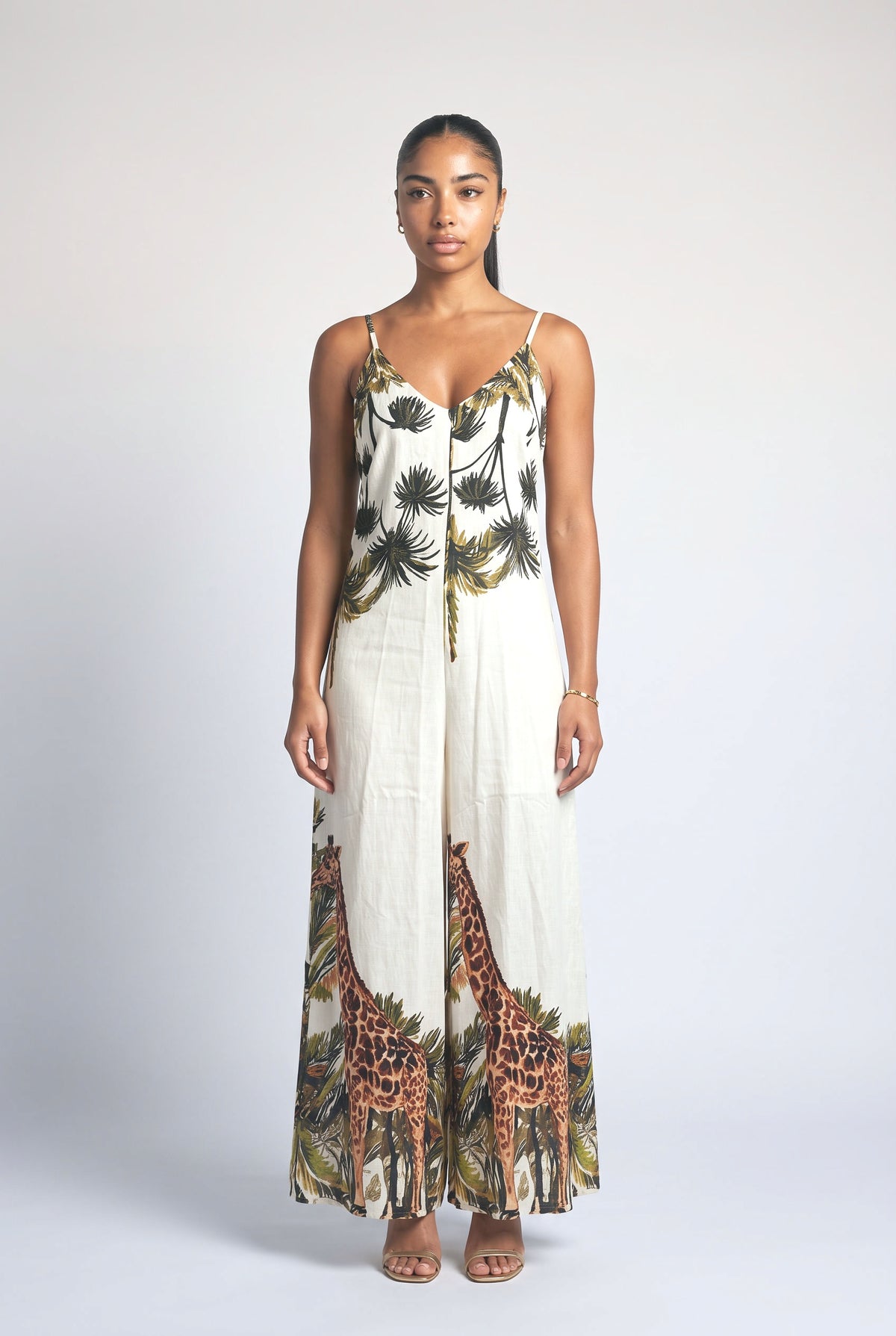 Tropical Sleeveless Jumpsuit, white