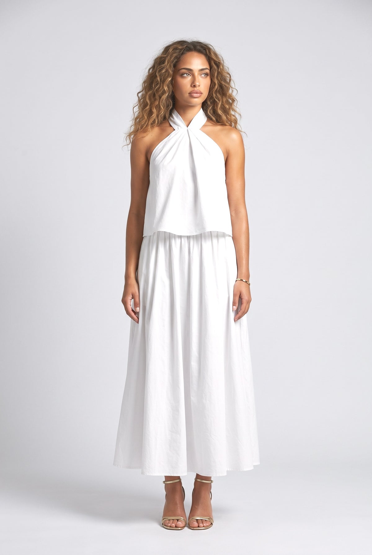 White Halter Neck Outfit Set, white