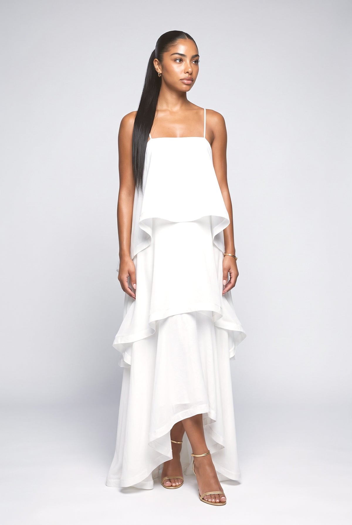 Ruffle Maxi Dress, white