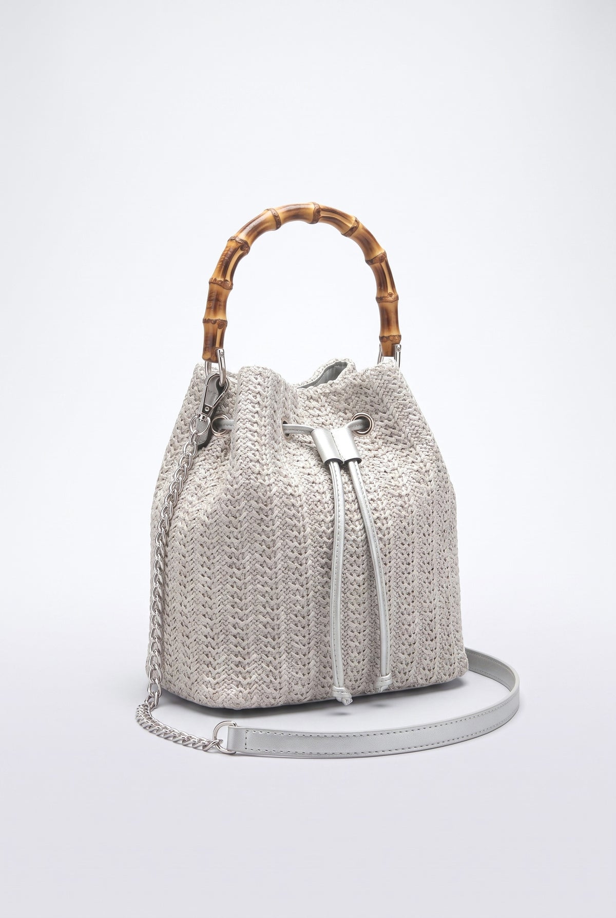 Summer Shoulder Messenger Bag Bamboo Bag Bucket Bag, white