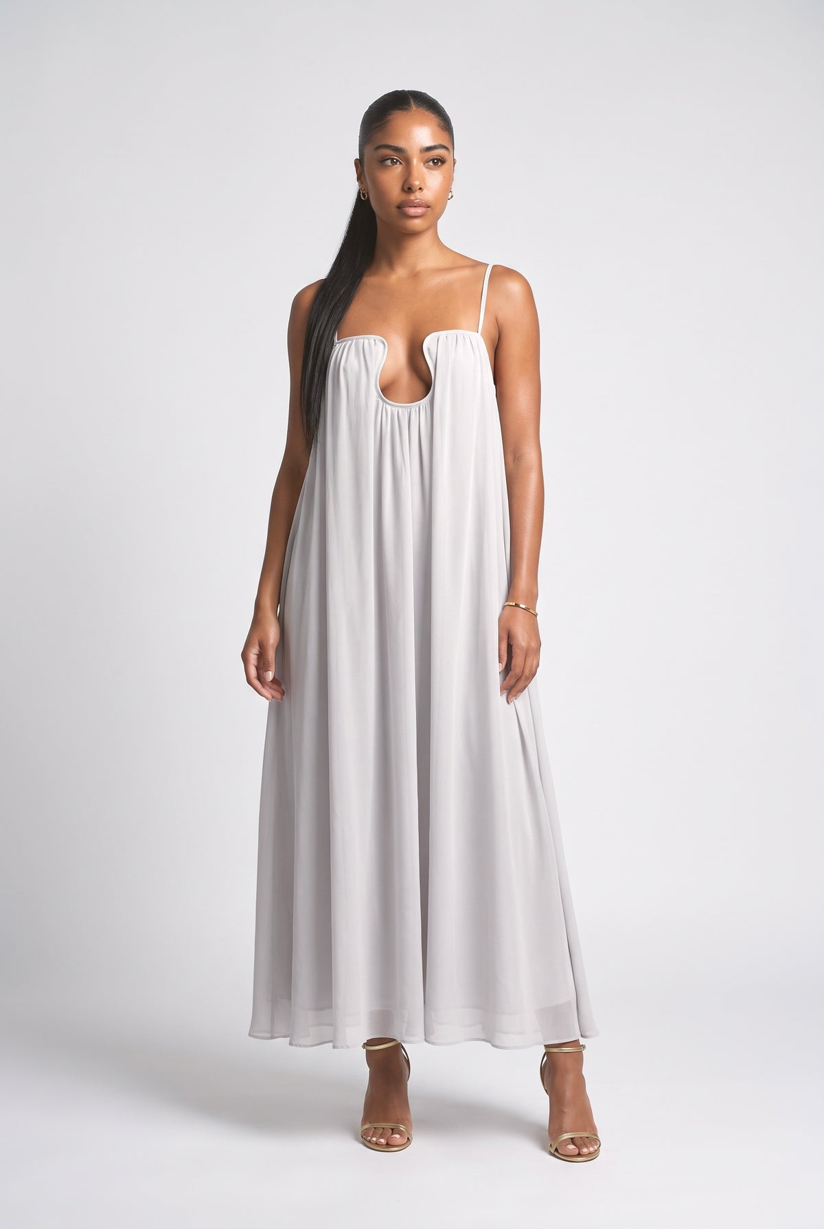 White Chiffon Cutout Maxi Dress, white