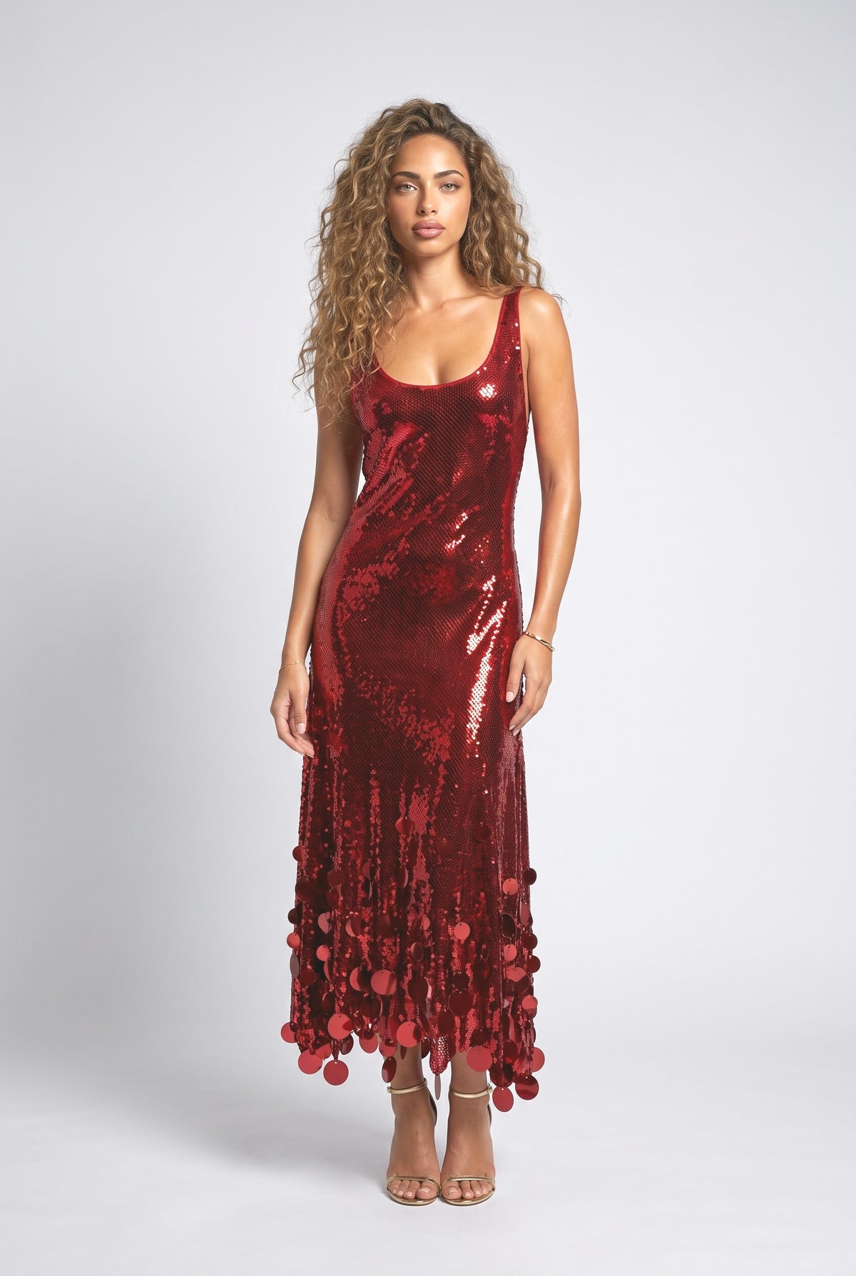 Sequin Cutout Maxi Dress, wine red