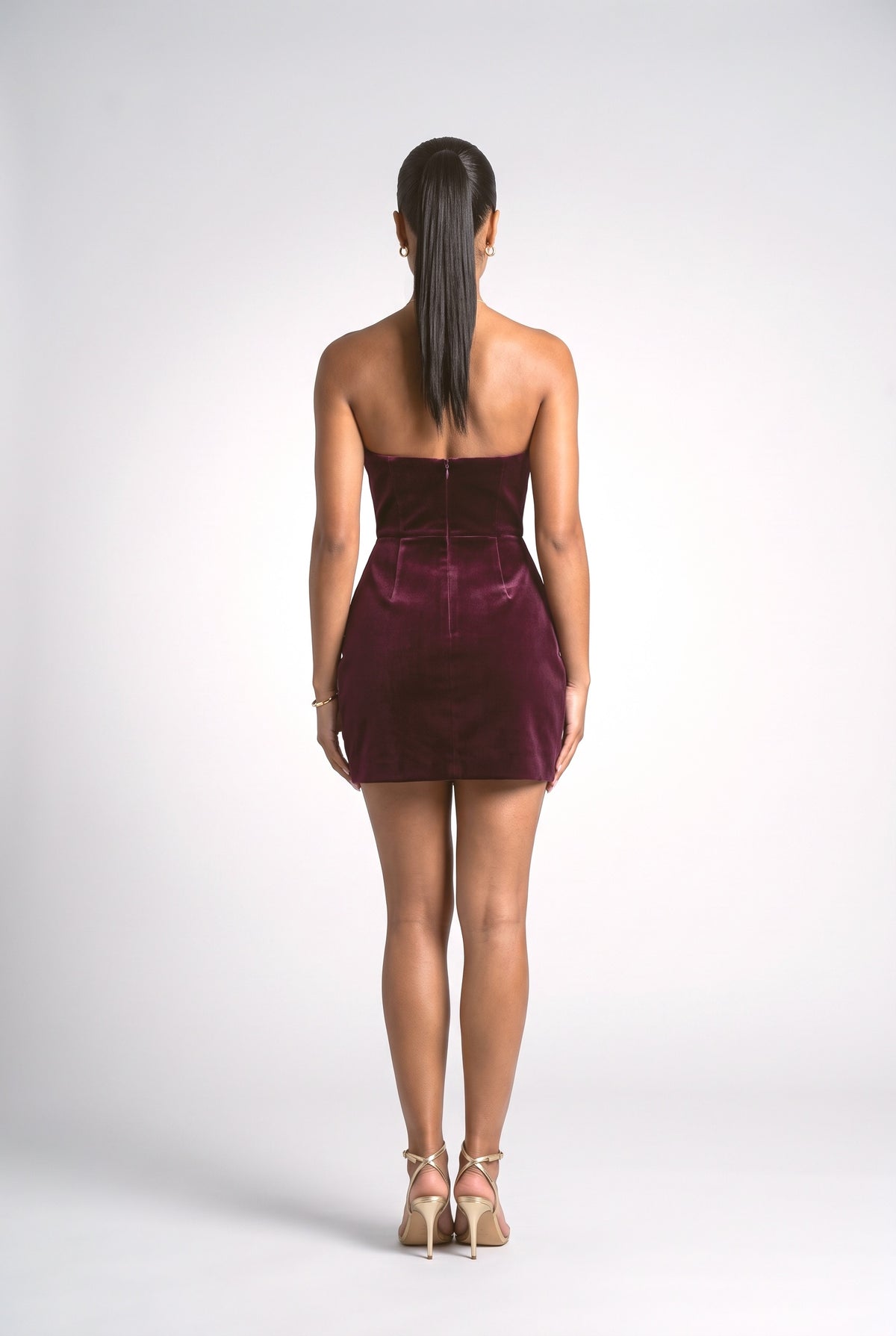 Velvet Jewel Embellished Trim Bandeau Mini Dress, wine red