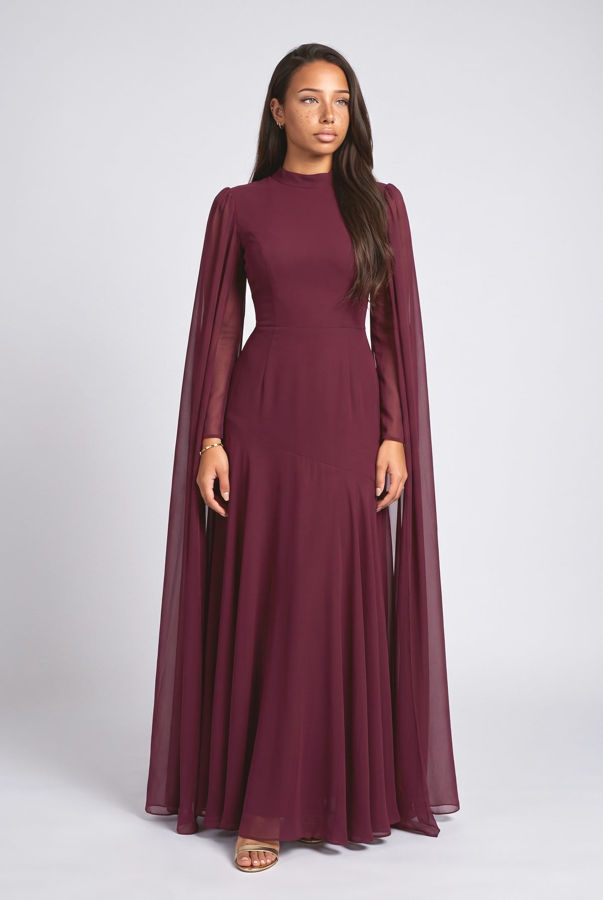 High Waist A- Line Skirt Maxi Dress, wine red