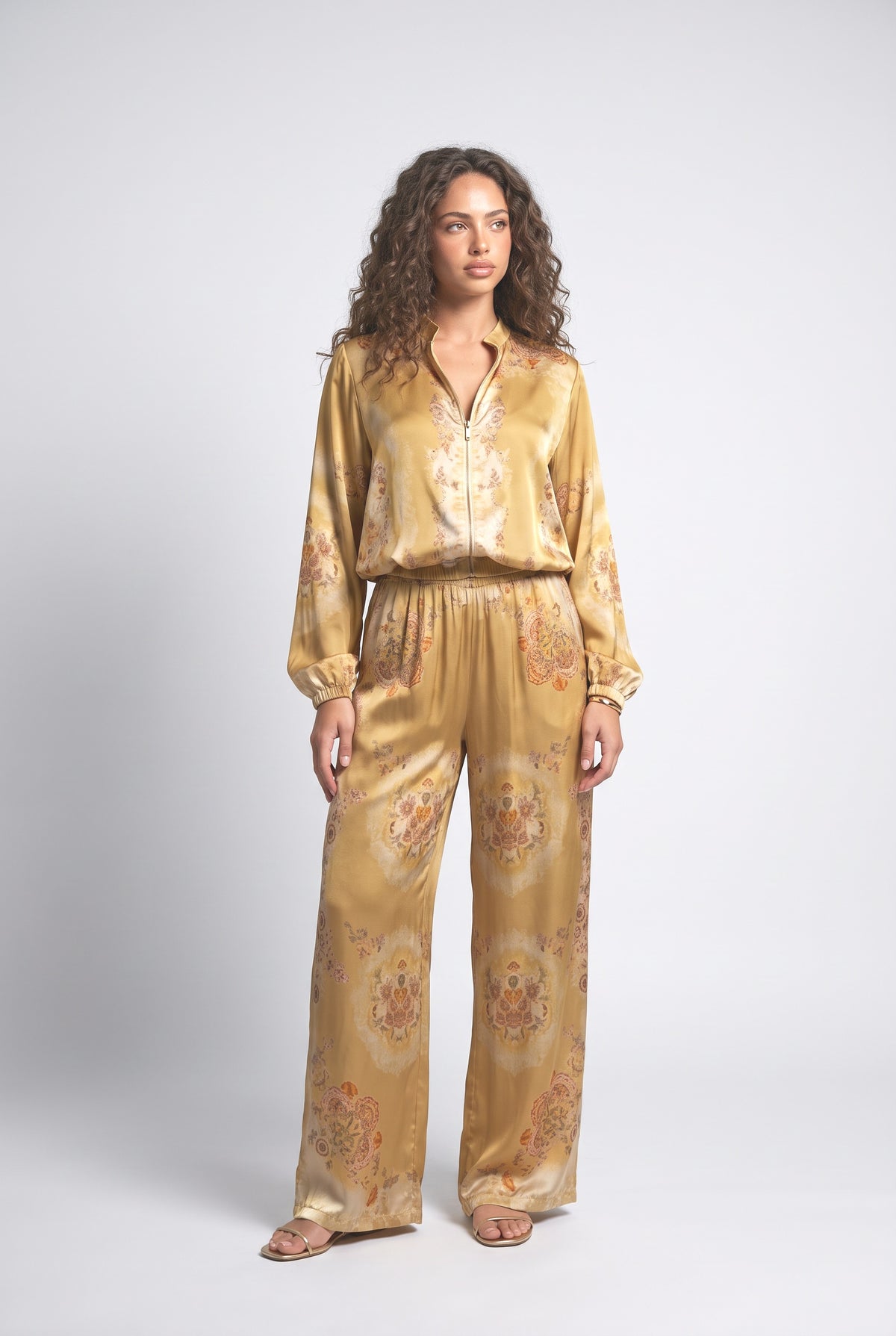 Paisley Satin Outfit Set, yellow set