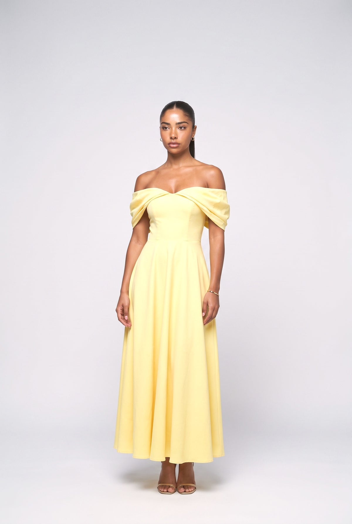 Off-Shoulder Draped Maxi Dress, yellow