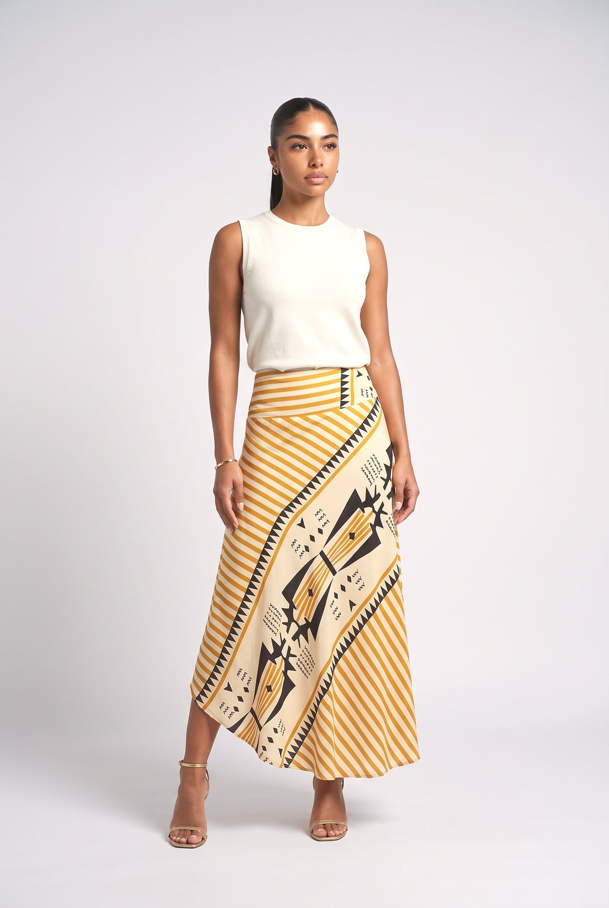 Yellow Geometric Maxi Skirt, yellow