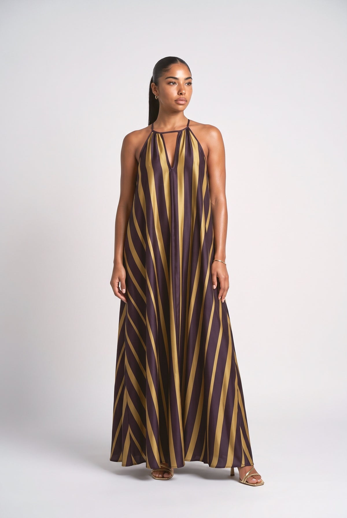 Yellow Striped Lace Maxi Dress, yellow