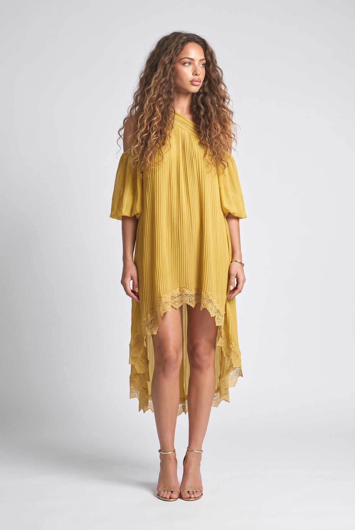 Yellow Asymmetric Midi Dress, yellow
