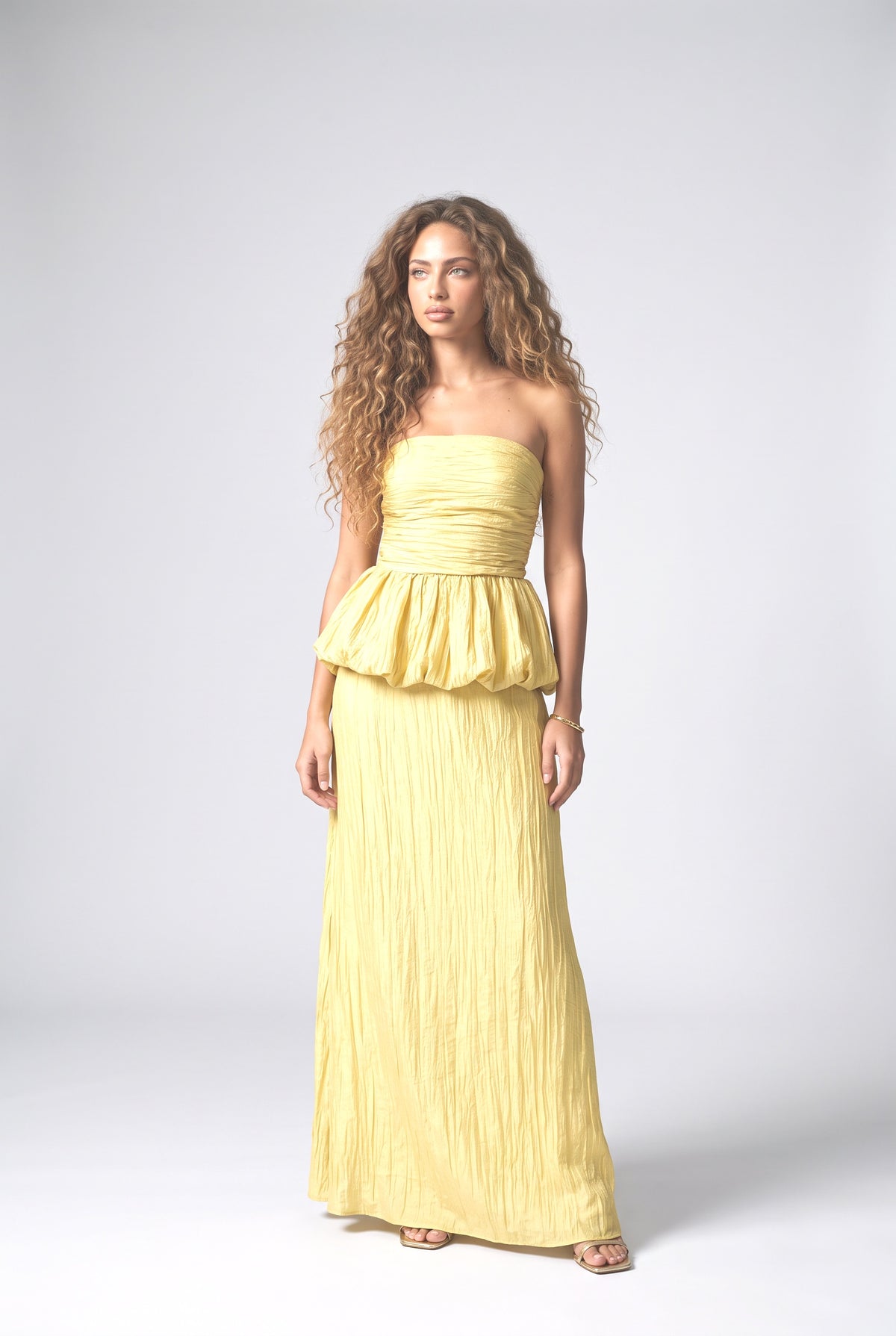 Strapless Ruched Outfit Set, yellow