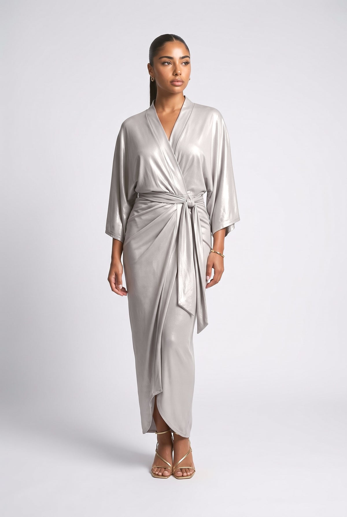 Kimono-Style Printed Dress, yellow
