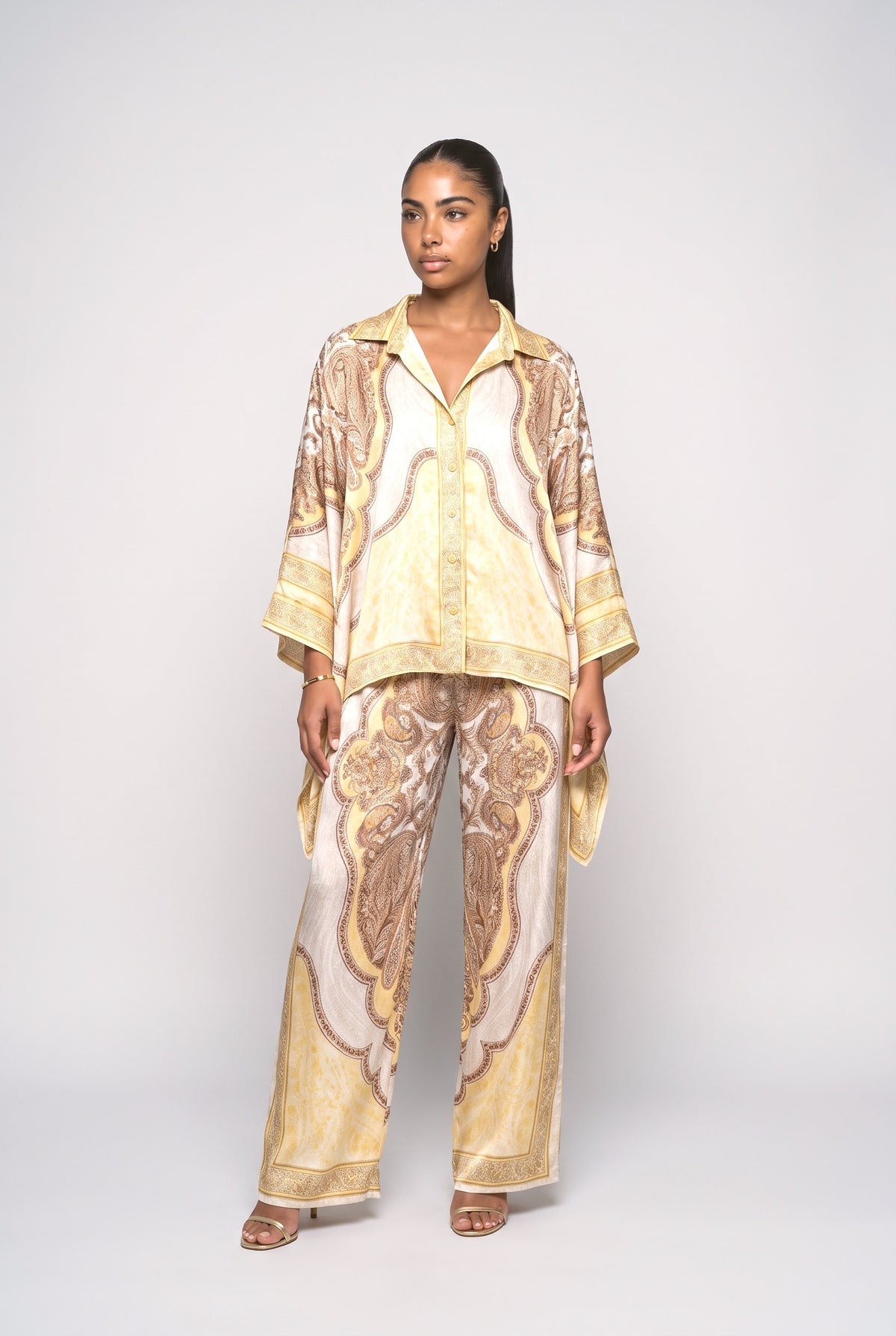 Paisley Satin Relaxed Outfit Set, yellow