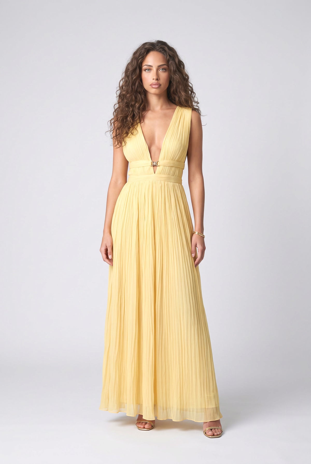 Deep V-Neck Maxi Dress, yellow