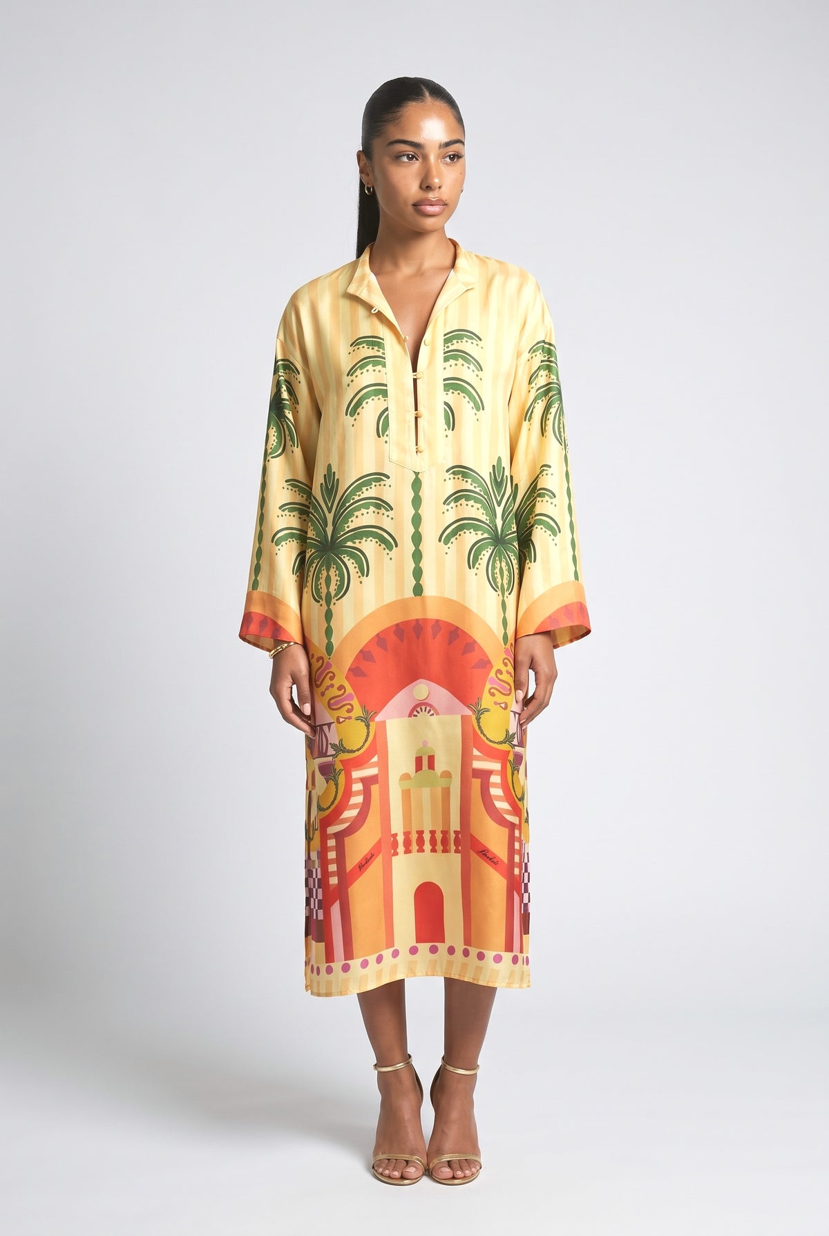 Yellow Satin Relaxed Midi Dress, yellow