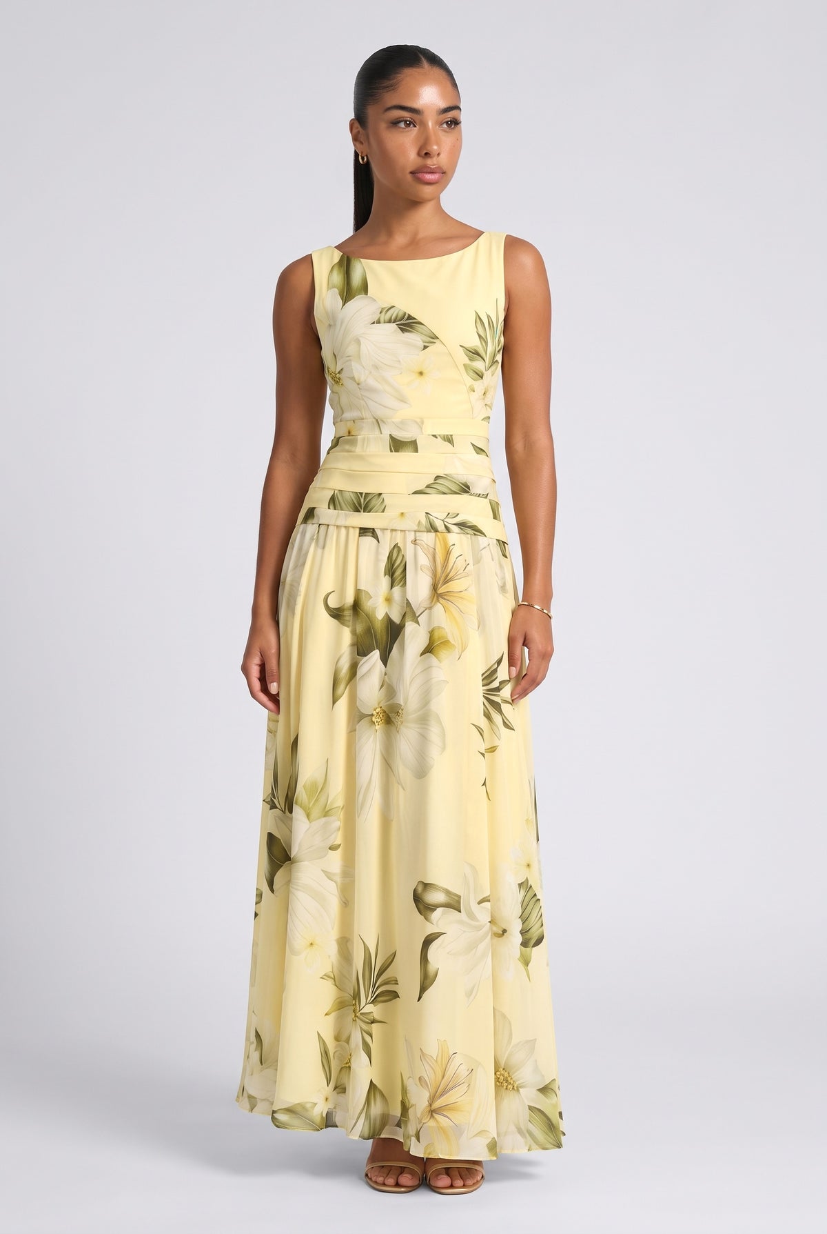 Print Sleeveless Maxi Dress, yellow
