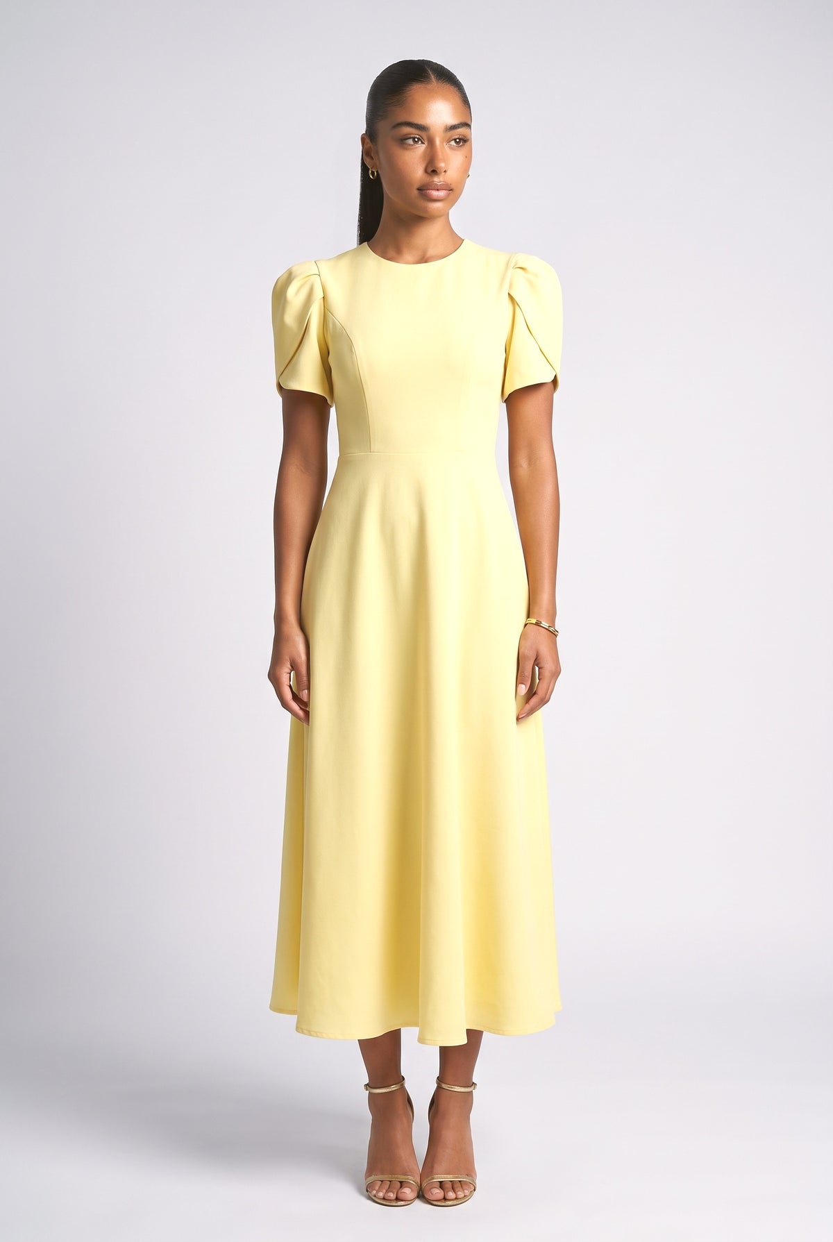 High Neck Midi Dress, yellow