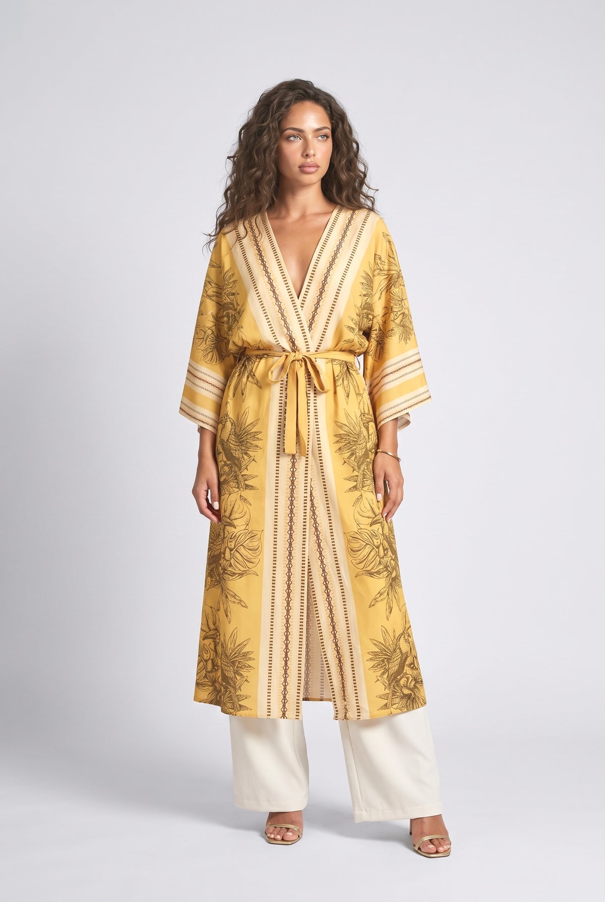 Beach Sun Protection Printed Cardigan Bikini Cover Up, yellow