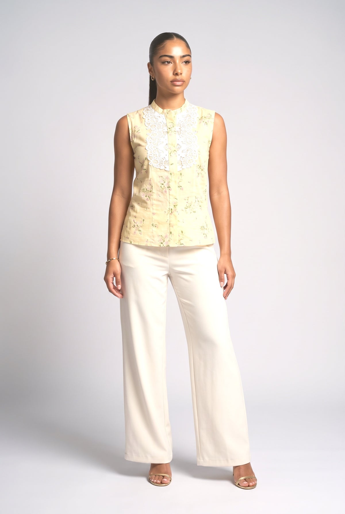 Yellow Floral Lace Top, yellow