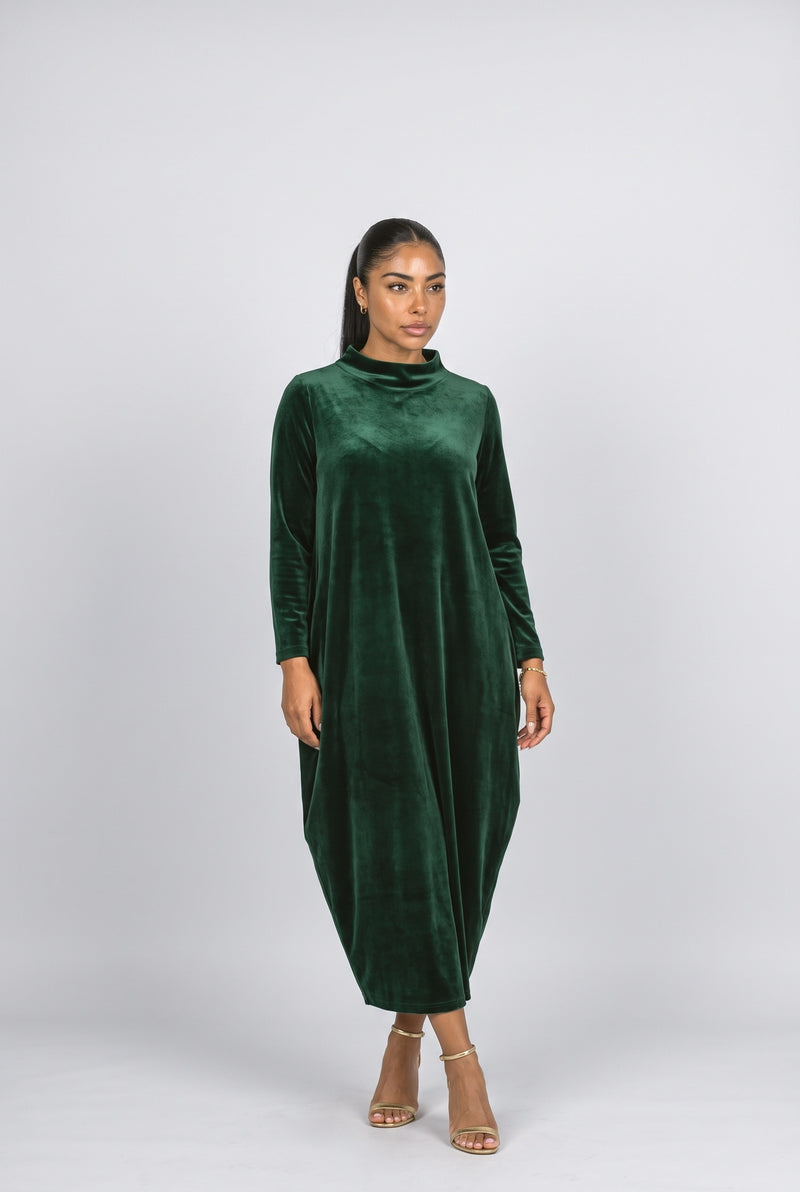 Forest Green Velvet Midi Dress