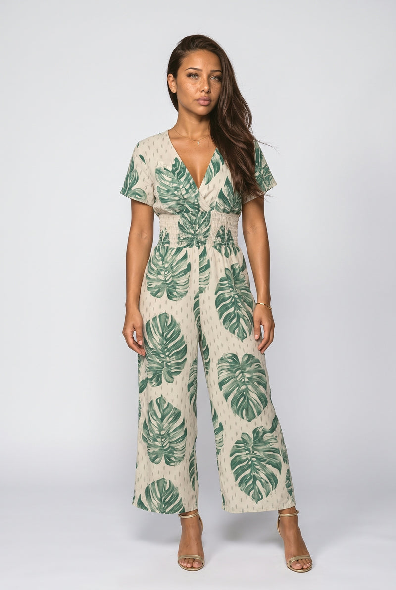 White V-Neck Jumpsuit