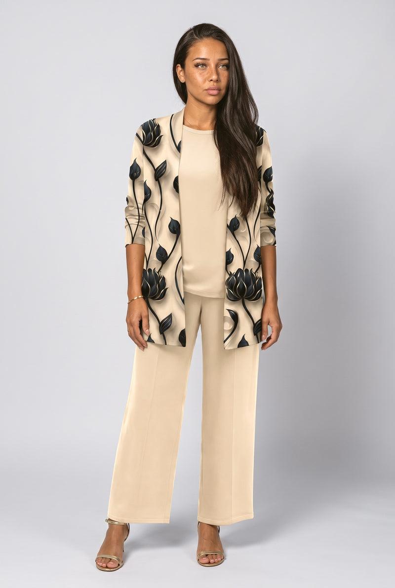 Beige Green Print Two Piece Outfit