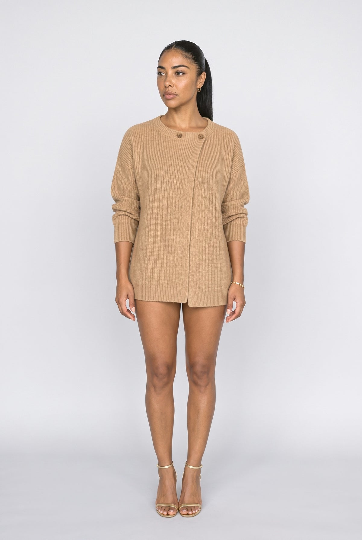 Ribbed Asymmetric Knit Cardigan
