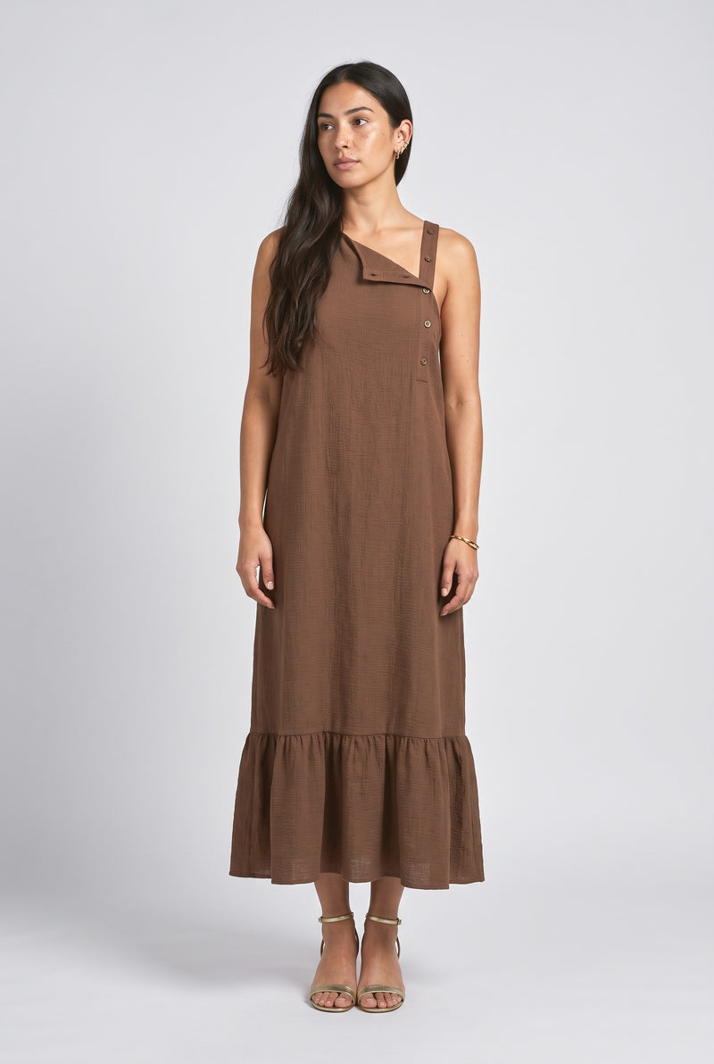 Coffee Brown Ruffle Summer Dress