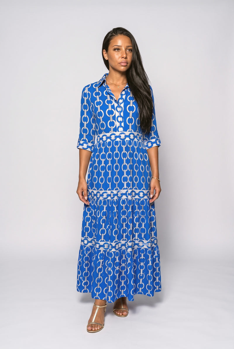 Cobalt Blue V-Neck Tiered Maxi Dress