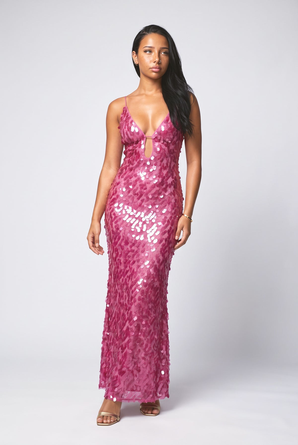 Pink Sequin Maxi Dress, Pink