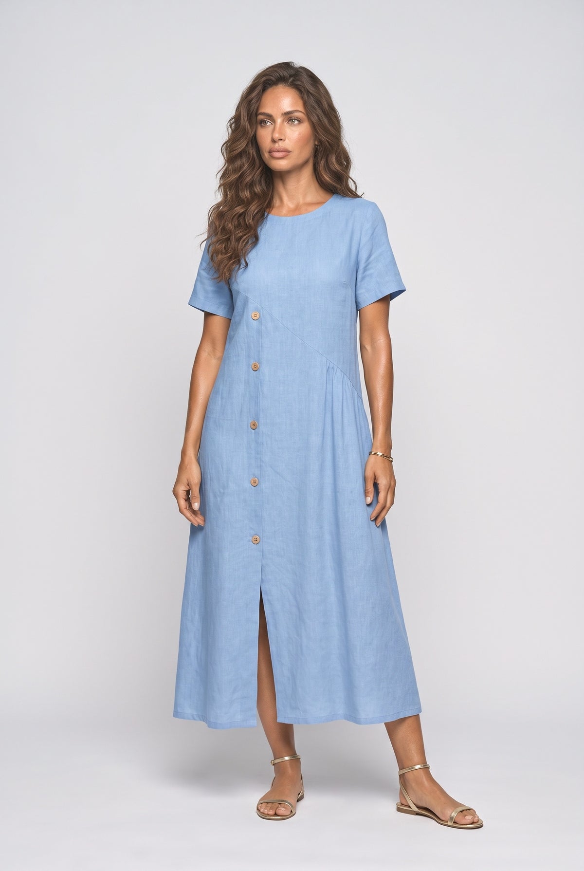 Linen Asymmetric Midi Dress