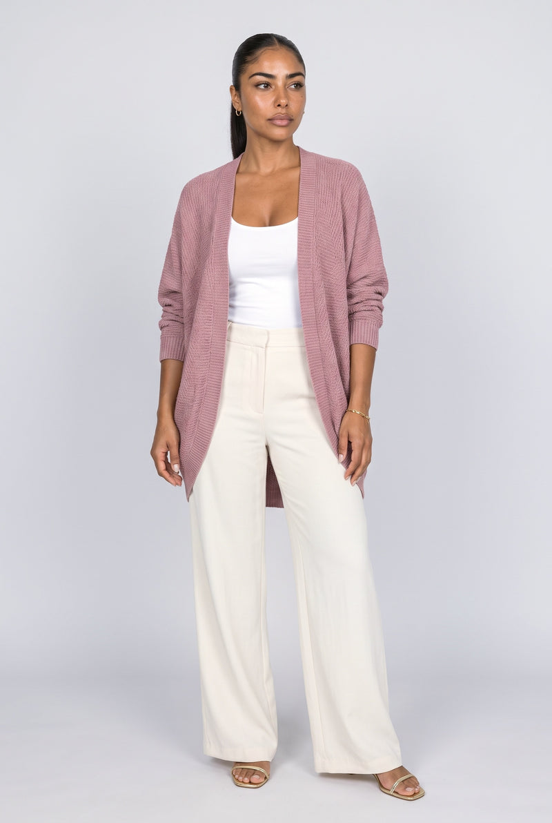 Pink Batwing Sleeve Knit Cardigan