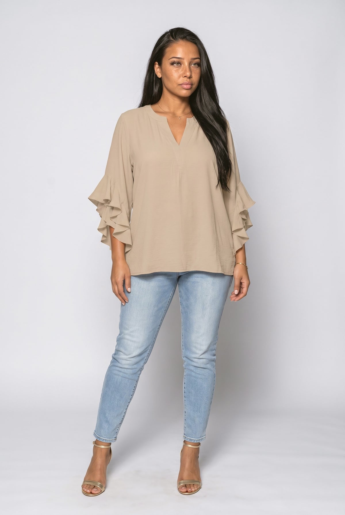 V-Neck Floral Ruffle Blouse
