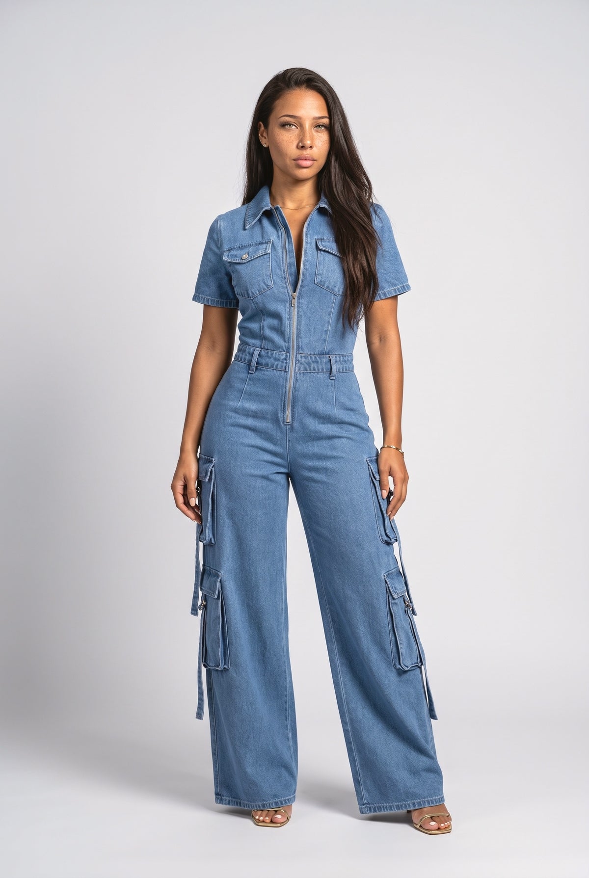 Blue Denim Jumpsuit, Blue