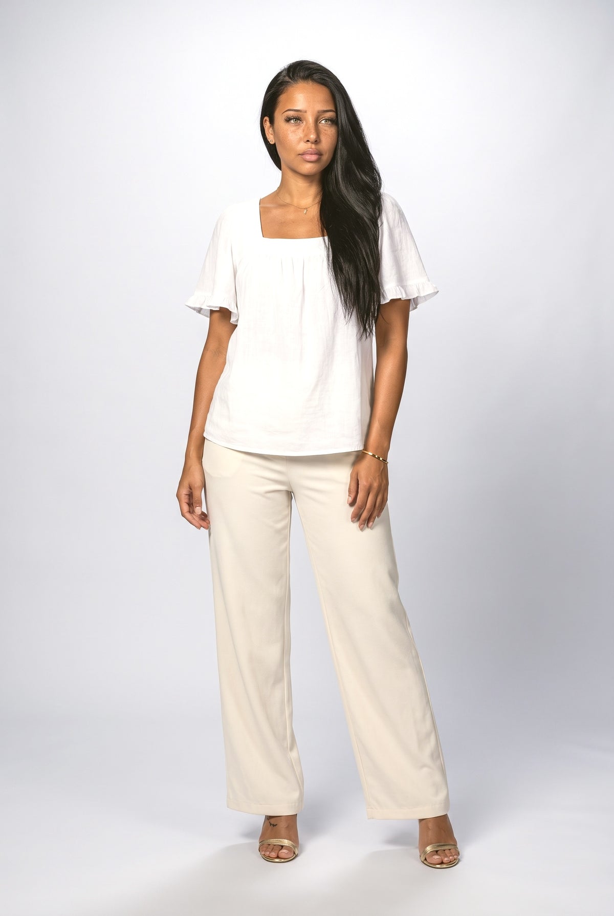 Square Neck Flutter Sleeve Blouse
