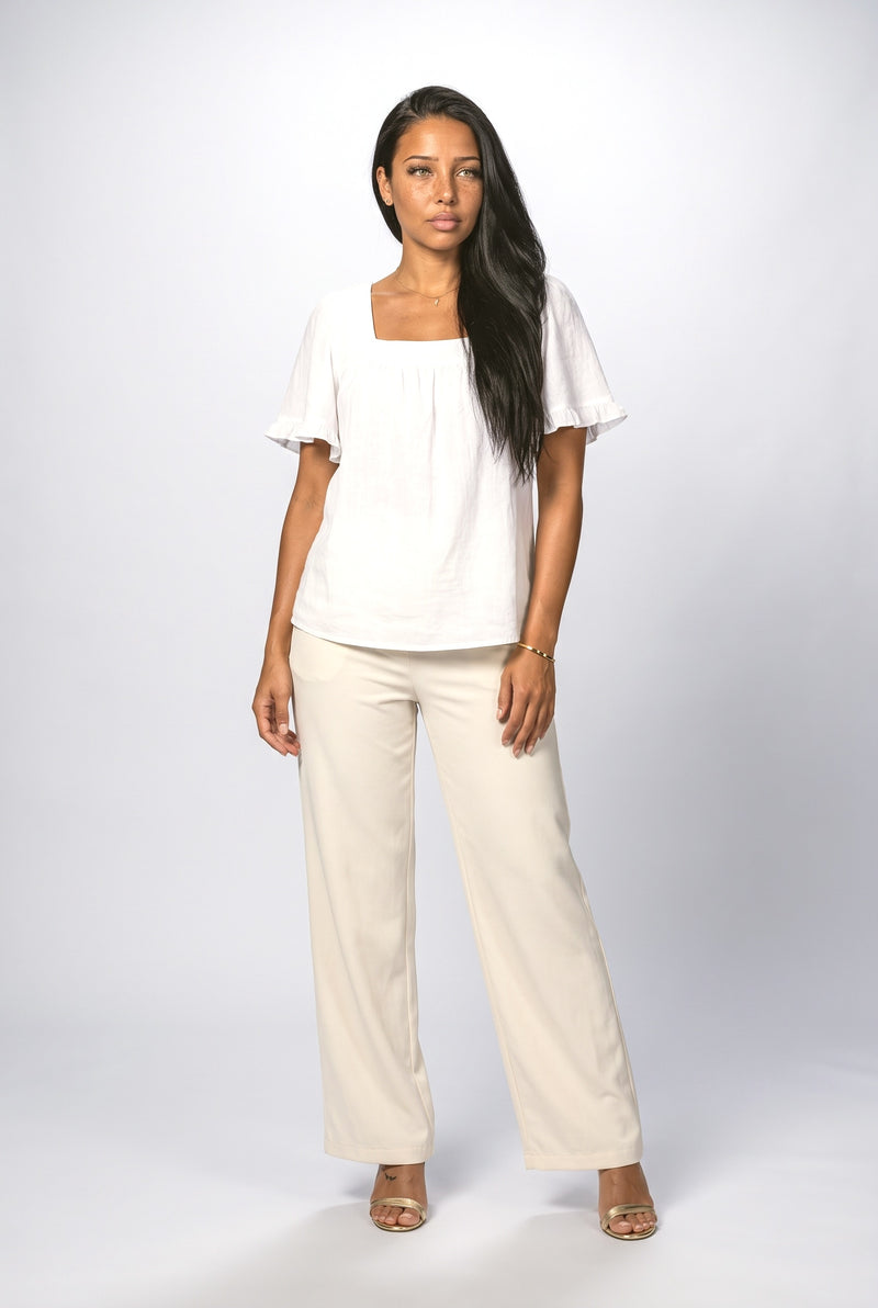 Square Neck Flutter Sleeve Blouse