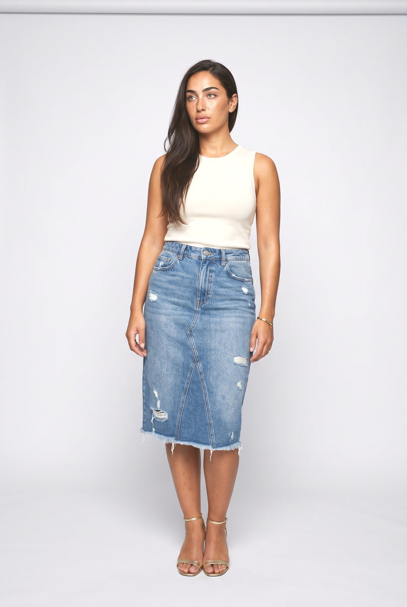 Blue Denim Midi Skirt