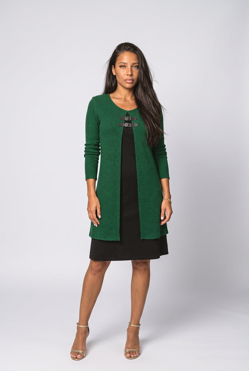 Green Ribbed A-Line Midi Dress