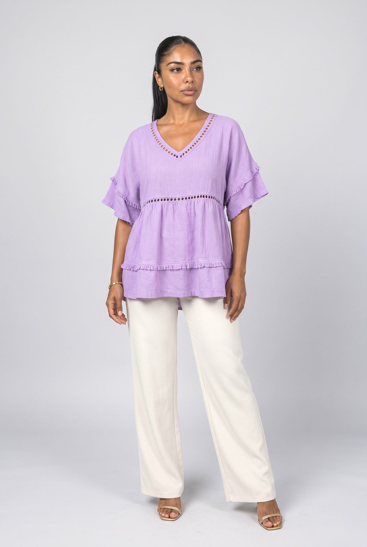 V-Neck Fringe Blouse