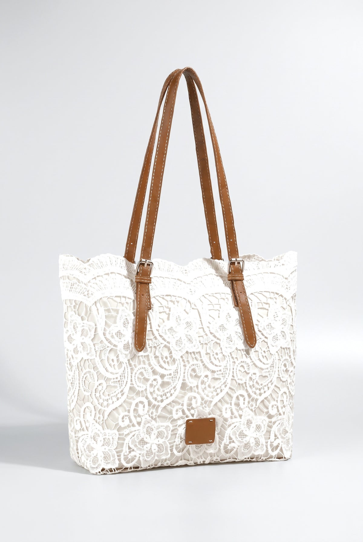 White Lace Floral Tote Bag, Cream White