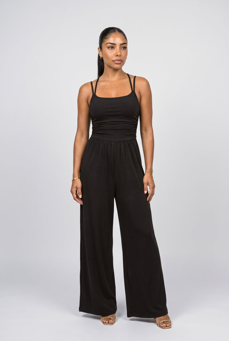 Black Ruched Jumpsuit