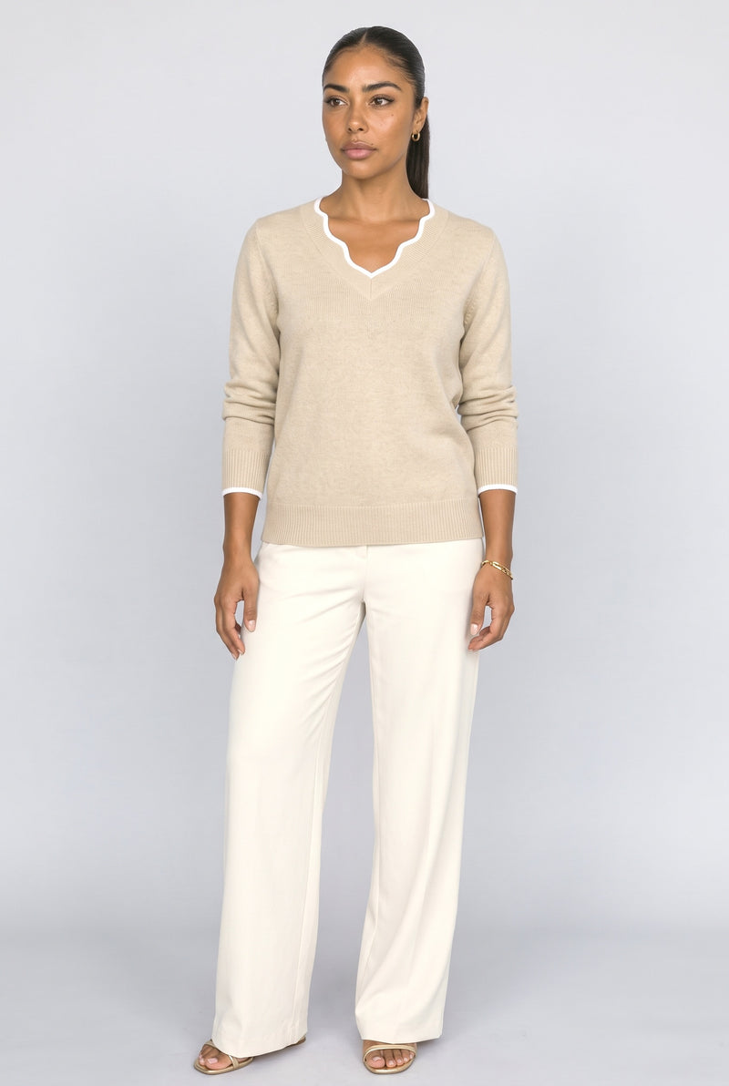 Khaki V-Neck Knit Top